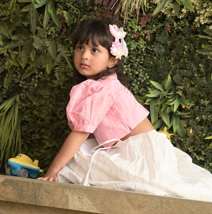 Chanderi silk crop top and skirt set