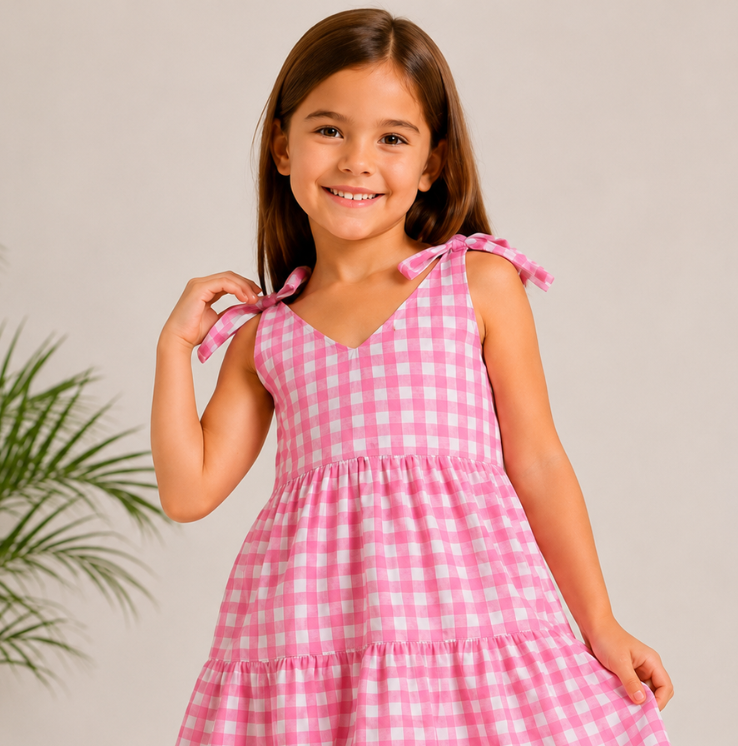 Pink Gingham Bow Dress