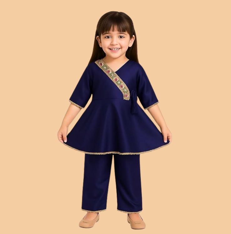 Silk Blend Angrakha Kurta Set