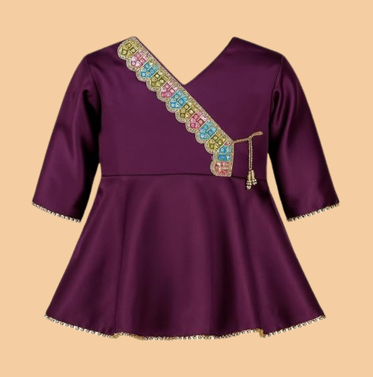 Silk Blend Angrakha Kurta Set with Lace Detailing