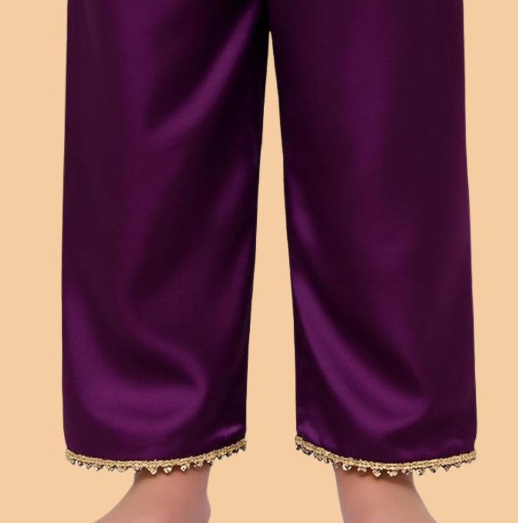 Silk Blend Angrakha Kurta Set with Lace Detailing