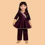 Silk Blend Angrakha Kurta Set with Lace Detailing