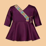 Silk Blend Angrakha Kurta Set with Lace Detailing