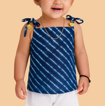 Sleeveless Leheriya Kurti and White Sharara Set